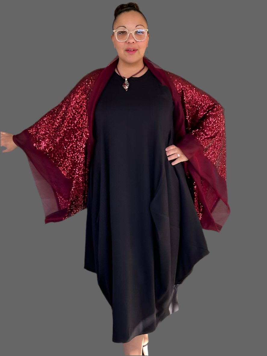 DTH Red Sequined Cocoon Jacket