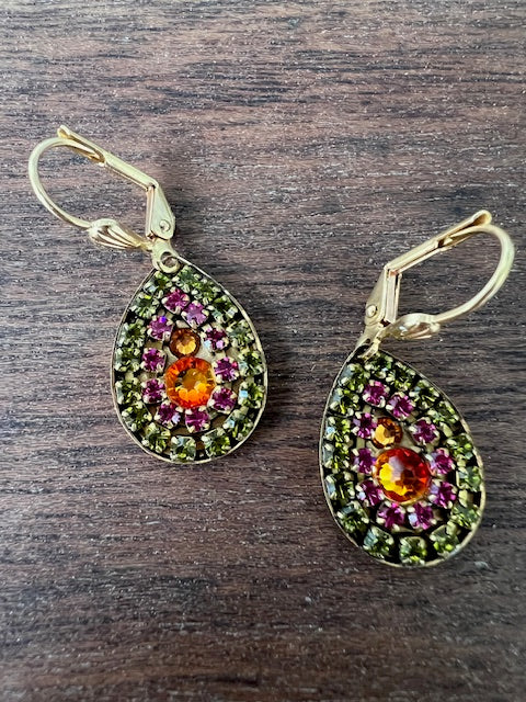 Swarovski Crystal Tear Drop Green,Pink&Orange