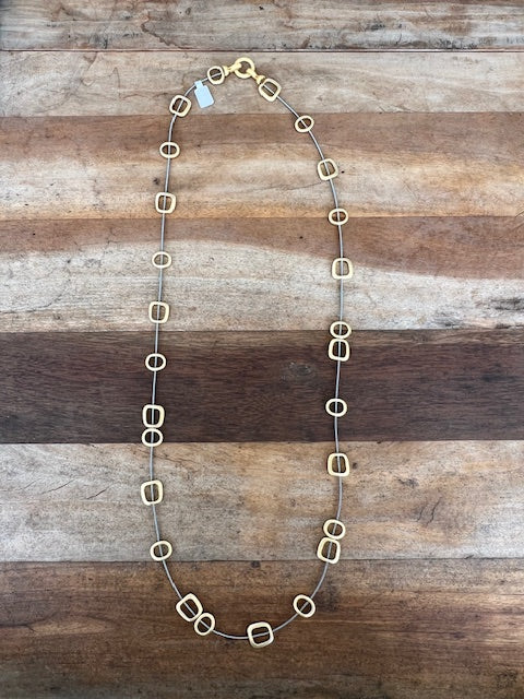Long Wire Necklace With Gold Squares
