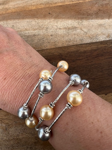 Silver &Champagne Pearl Wrap Bracelet