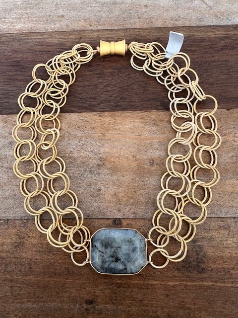 Two Strand Gold Rings Necklace With Jasper