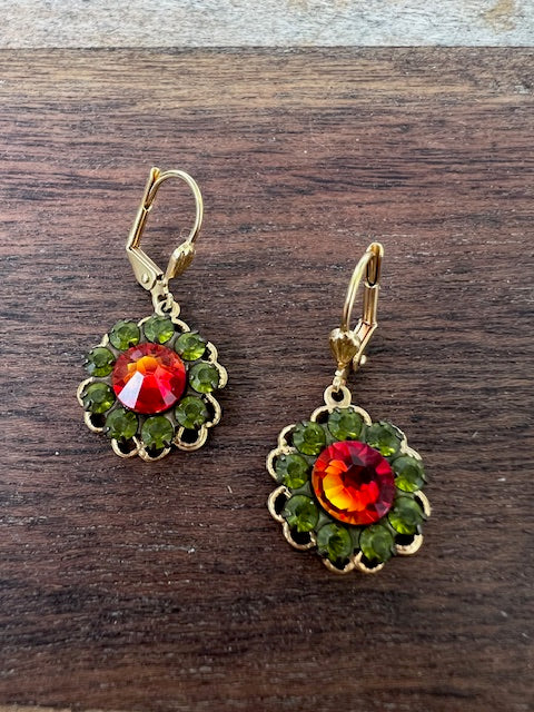 Olive Green Crystal With Amber in center