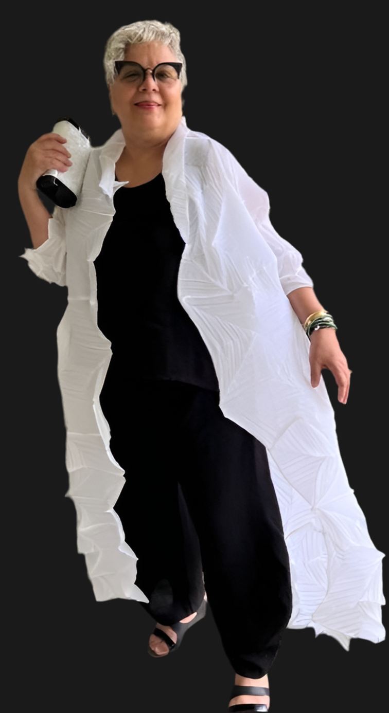 Vanite Couture Long White Pleated Duster