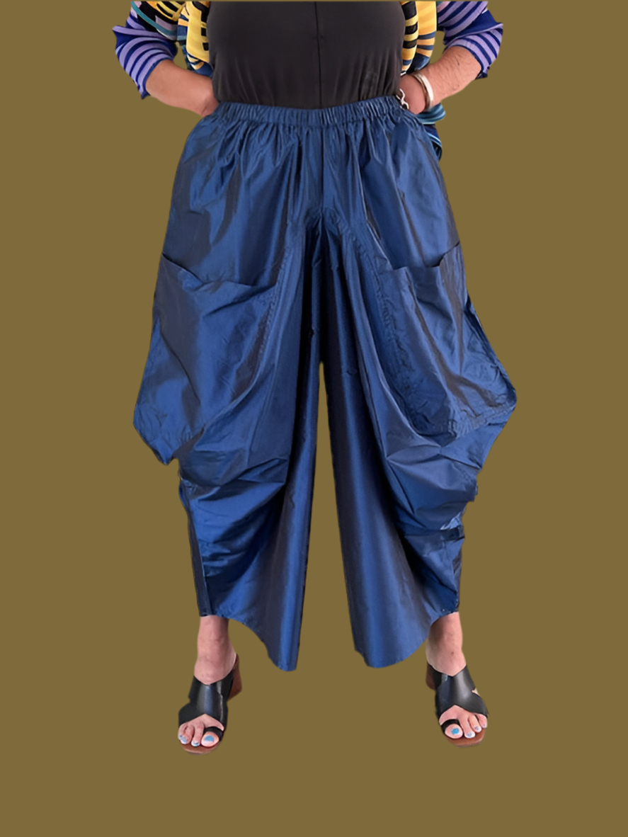 DTH Diva Pants in 100% Silk Taffeta(Blue)
