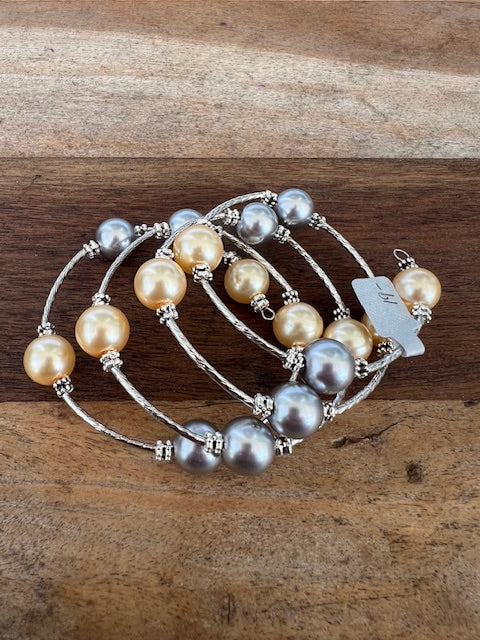 Silver &Champagne Pearl Wrap Bracelet