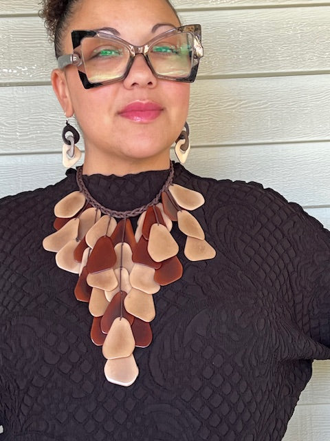 Geometric Brown and Tan Tagua Necklace