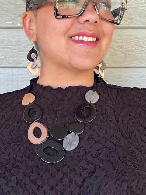 Adjustable Length Neutral And Black Tagua Necklace