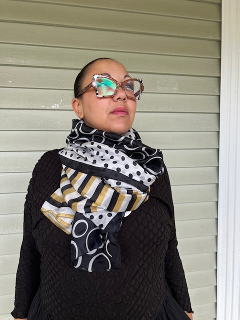 Circles Dots And Stripes 100% Silk scarf