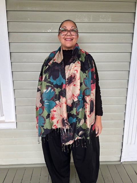 Morning Glory 100% silk scarf