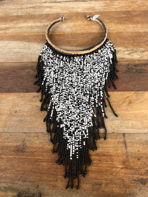 Black And White Glass Bead Necklace