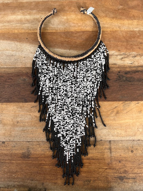 Black And White Glass Bead Necklace