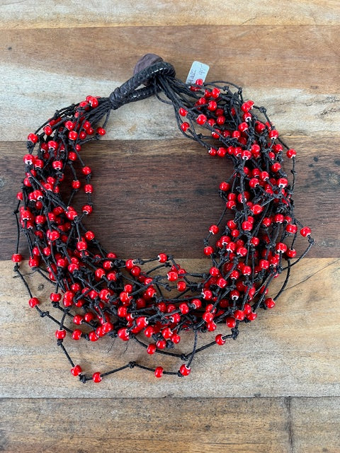 Multi Strand Red Glass Bead Necklace