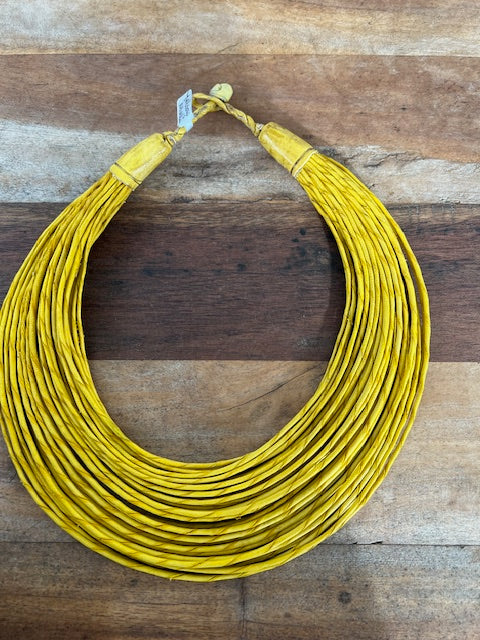 Yellow Multi Strand Leather Necklace