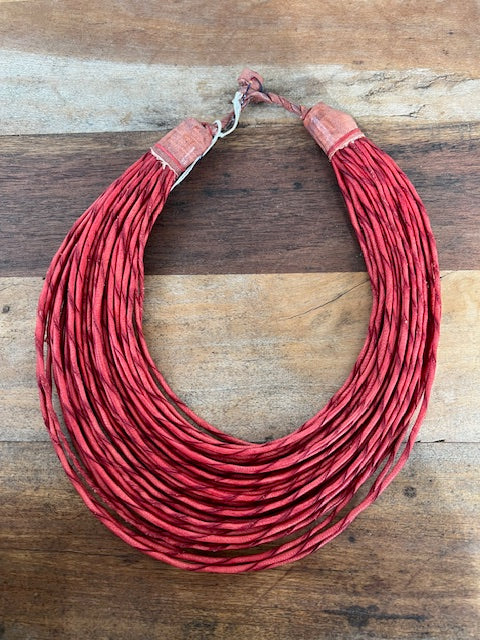 Multi Strand Red leather Necklace