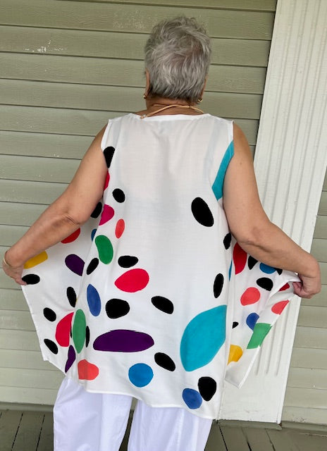 DTH Colorful Ovals Sleeveless Waterfall Top