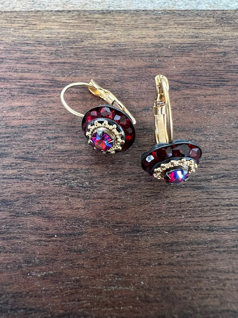 Swarovski Crystal Lever Back Clusters (ruby red)