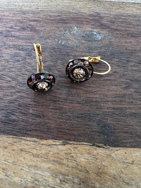 Swarovski Crystal Lever Back Clusters In Chocolate