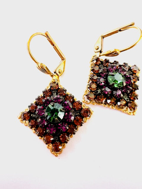Swarovski Crystal Diamond Shape (Topaz,Purple& Green Crystals )