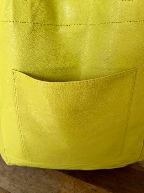 Leather Carry All Handbag In Chartreuse