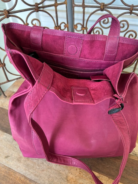 Leather Carry All Handbag In Plum