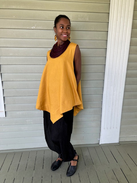 Dth V Front Linen Top In Mustard