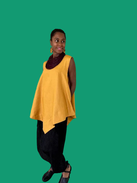 DTH V Front Linen Top In Mustard