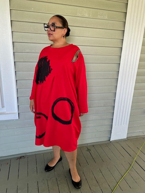 Zipper Shoulder Red Sweatshirt Dress