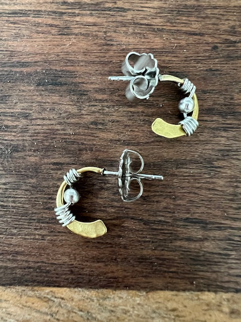 Brass Half Hoops With Silver Detail (large )