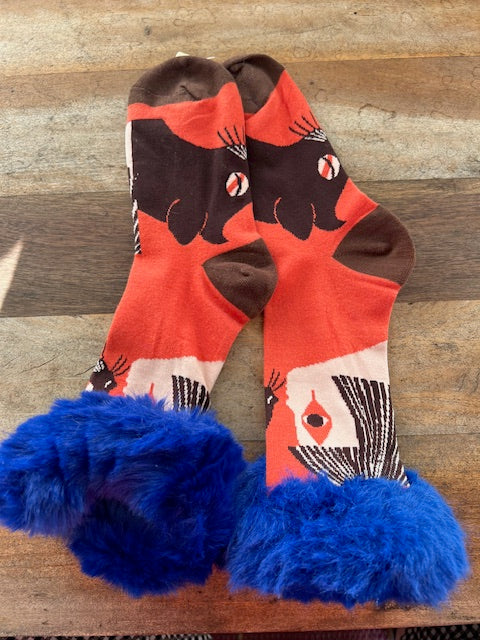Silk Blend Faux Fur Socks -Orange & Blue