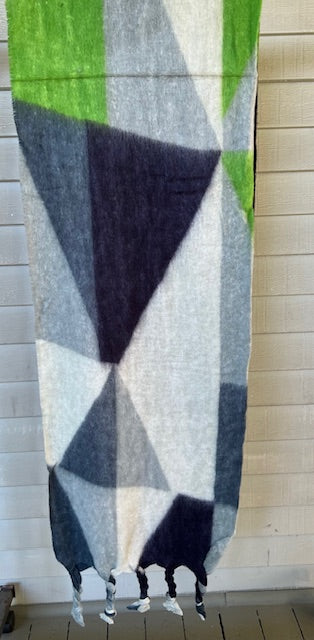 Cashmere Silk Blend Geometric Scarf or Wrap ( green ,navy grey )