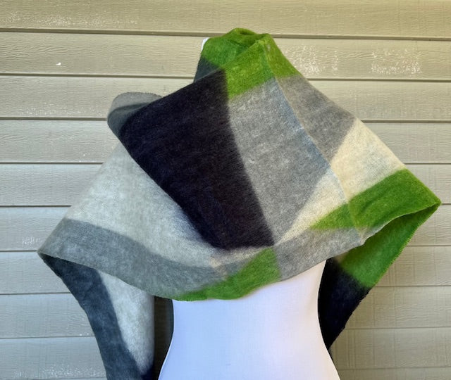 Cashmere Silk Blend Geometric Scarf or Wrap ( green ,navy grey )