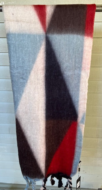 Cashmere Silk Blend Geometric Wrap (Red,Black )
