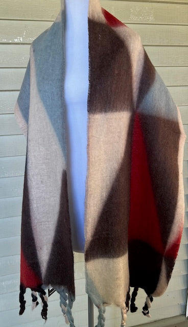 Cashmere Silk Blend Geometric Wrap (Red,Black )