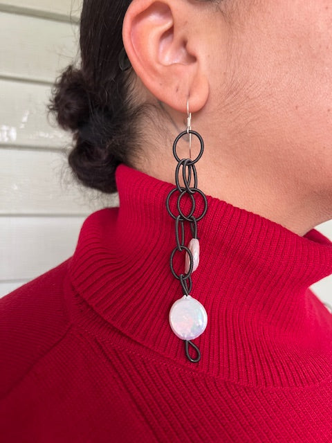 Piano Wire & Pearl Earrings