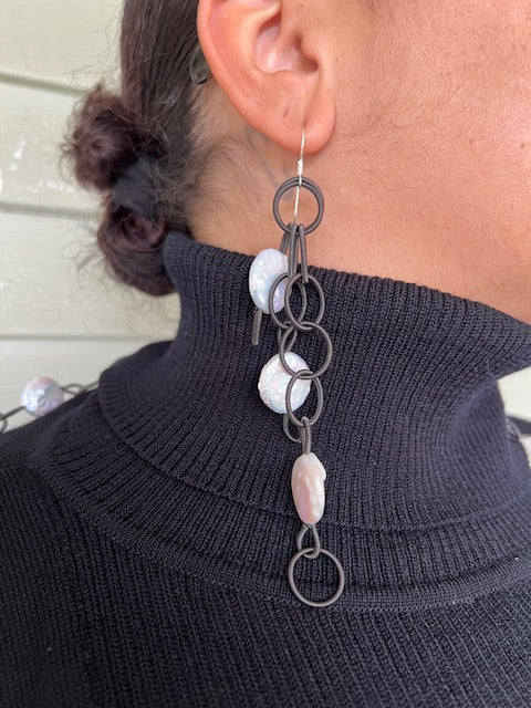 Piano Wire & Natural Pearl Earrings