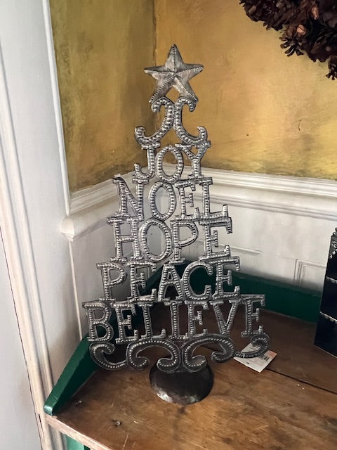 Word Table Top Metal Holiday Tree