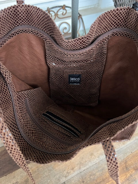 Coffee Leather Snake Skin Design tote