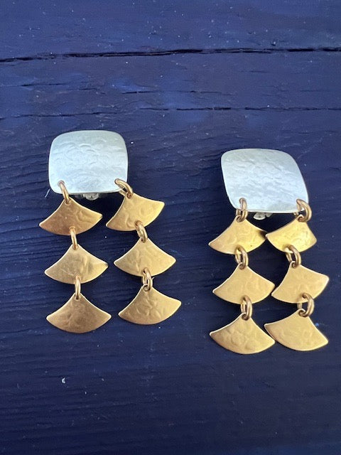 Silver and Brass Chandelier Clip On Earrings
