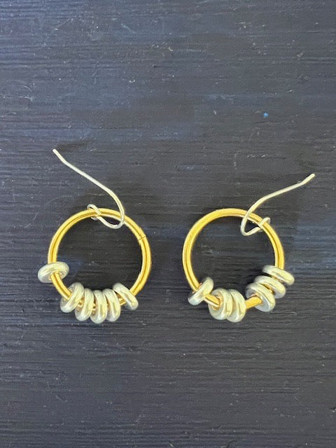 Medium Brass Hoop with Small Titanium Hoops Earrings