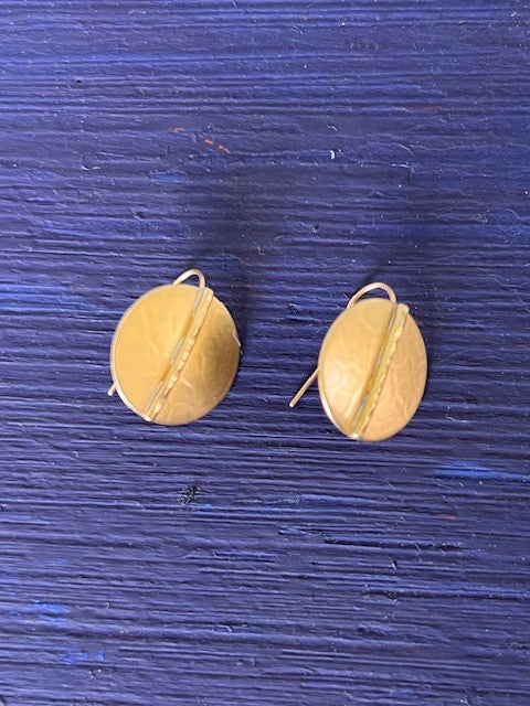 Small Brass Disc with Line Detail Earrings