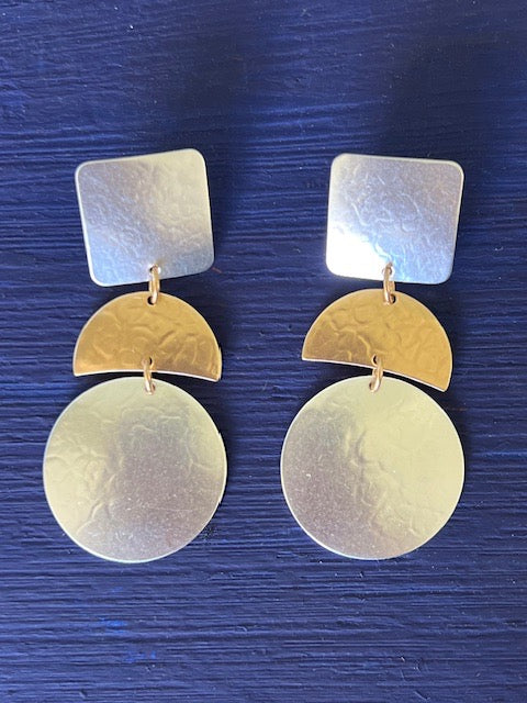 Multi-Shape Brass and Titanium Disc Post Earrings