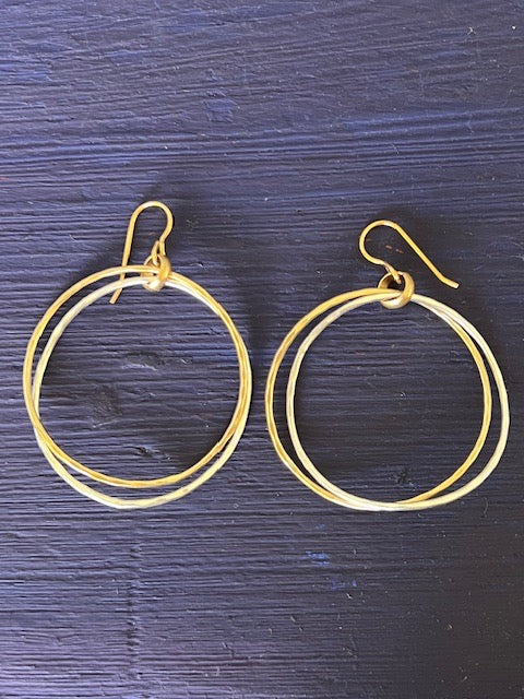 Double Stacked Brass and Titanium Hoop French Wire Earrings