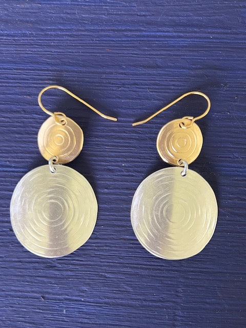 Titanium And Brass Double Disc French Wire Earrings