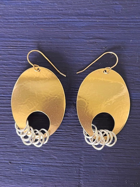 Brass Earrings With Titanium Rings Cutout