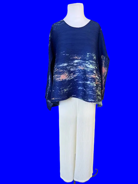Vanite Couture Royal Blue and Multi Color Pleated Top