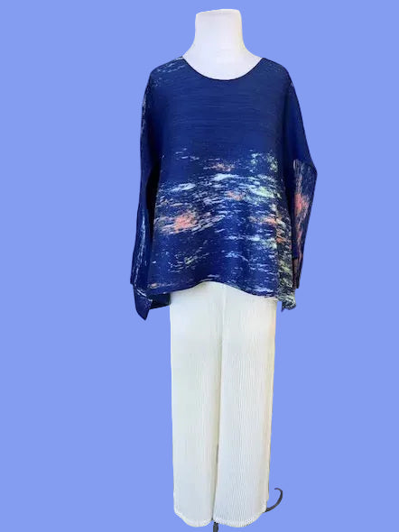 Vanite Couture Royal Blue and Multi Color Pleated Top