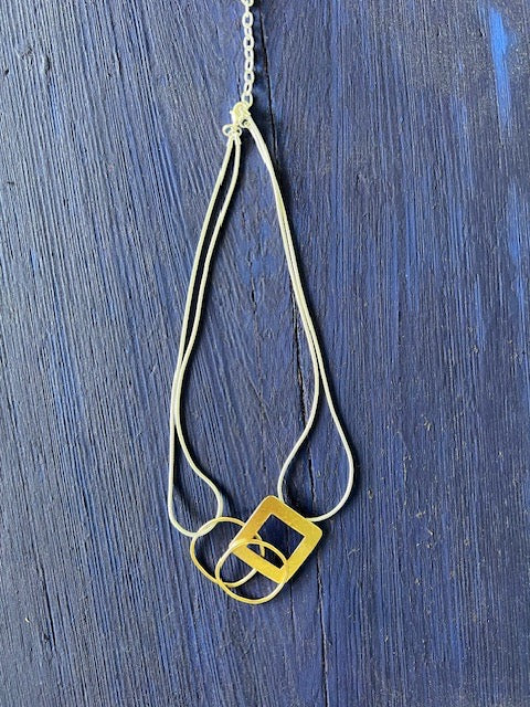 Abstract Brass and Titanium Pendant Necklace