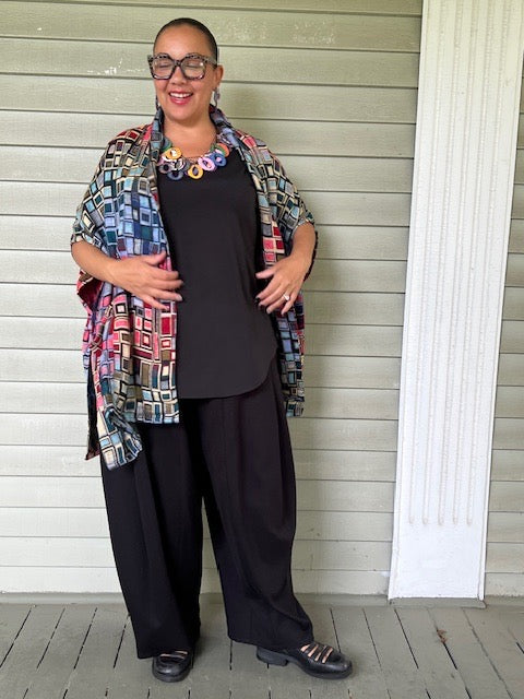 Kimono Style Cardigan Vest in Colorfull Woven Fabric