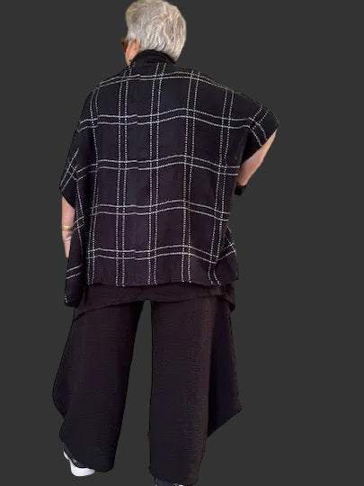 Cardigan /Vest Black With Grey Cross Stitches