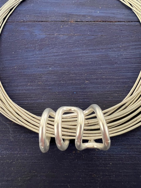 Silver Piano Wire Necklace With Silver Contemporary Pendant